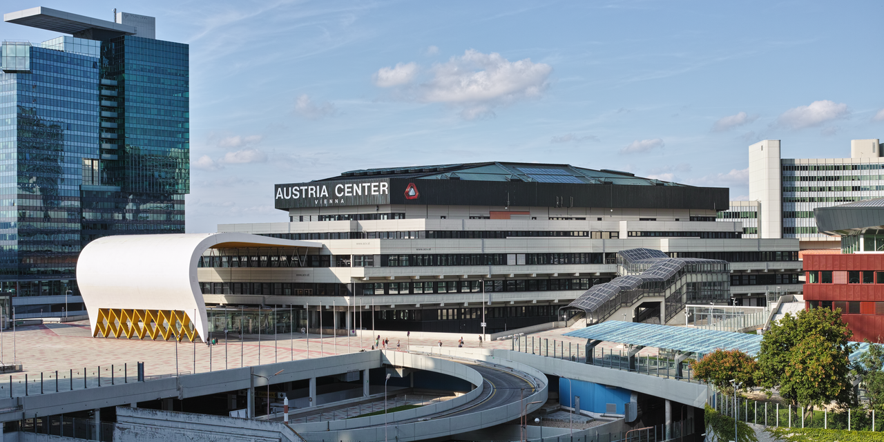 The Austria Center Vienna from south-southwest on August 22, 2014.