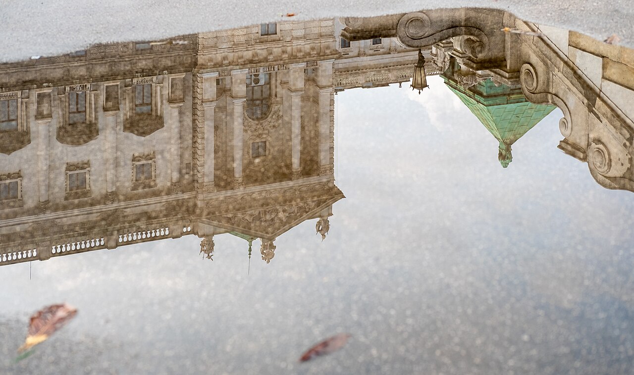 Reflection of the southeast façade of the Hofburg palace (Vienna, Austria)