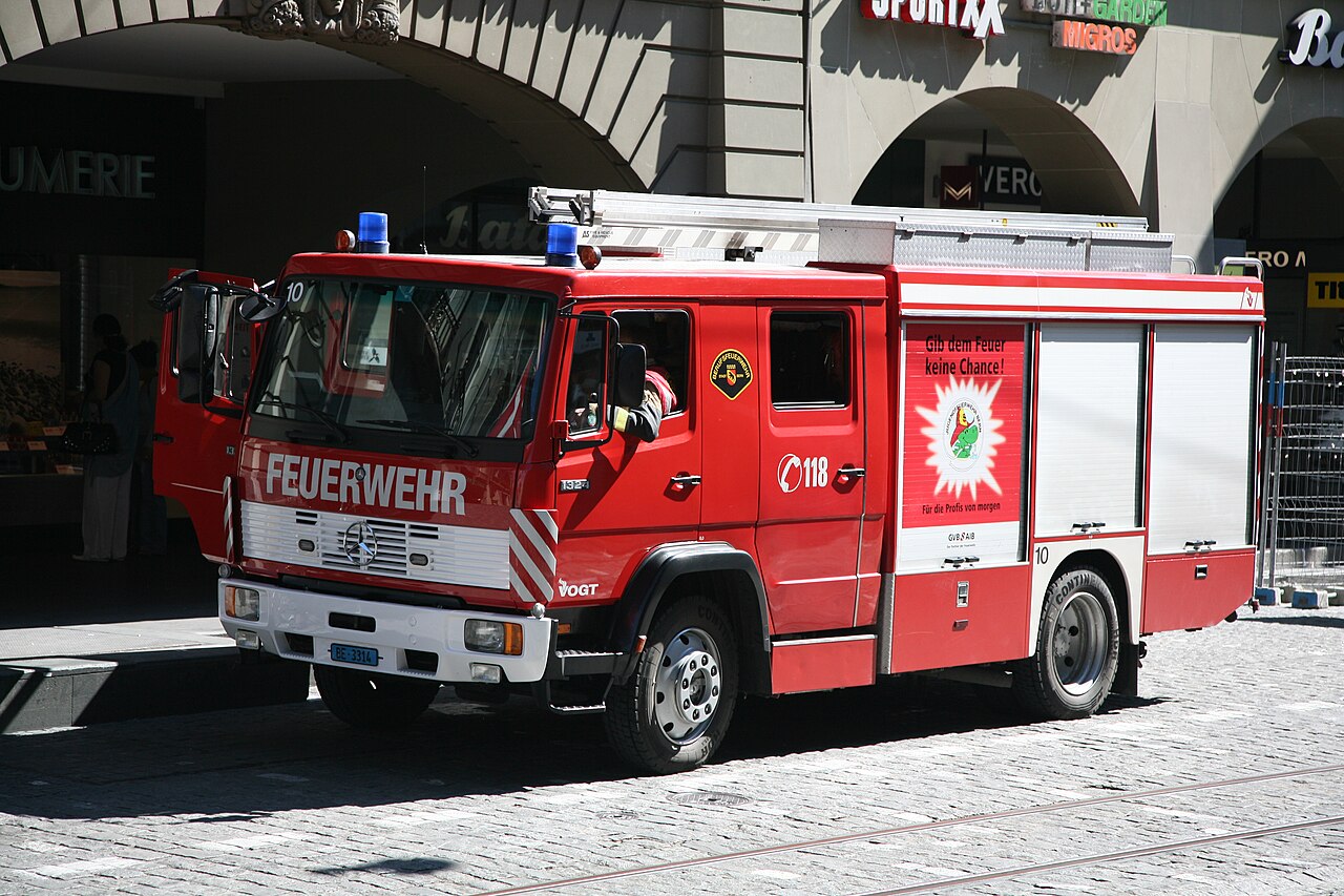 Fire engine in Berne (Marktgasse 28/30), Switzerland